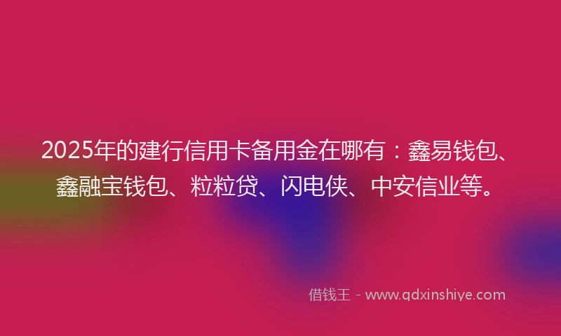 2025年的建行信用卡备用金在哪有：鑫易钱包、鑫融宝钱包、粒粒贷、闪电侠、中安信业等。