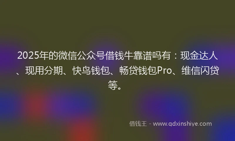2025年的微信公众号借钱牛靠谱吗有：现金达人、现用分期、快鸟钱包、畅贷钱包Pro、维信闪贷等。