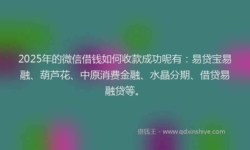 2025年的微信借钱如何收款成功呢有：易贷宝易融、葫芦花、中原消费金融、水晶分期、借贷易融贷等。
