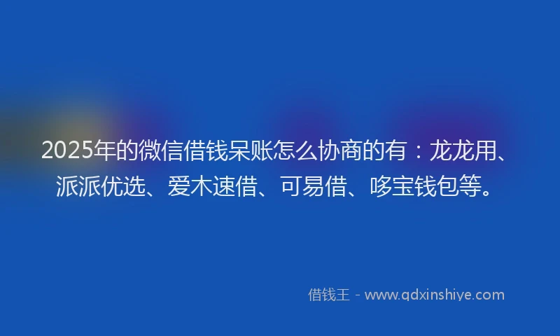 2025年的微信借钱呆账怎么协商的有：龙龙用、派派优选、爱木速借、可易借、哆宝钱包等。
