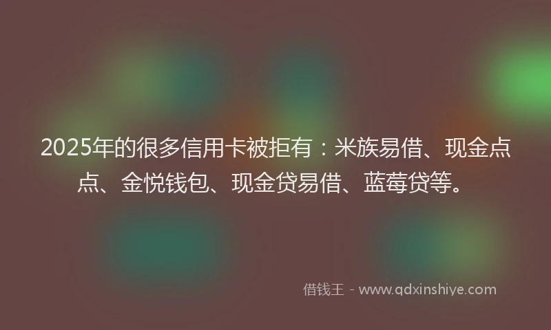 2025年的很多信用卡被拒有：米族易借、现金点点、金悦钱包、现金贷易借、蓝莓贷等。