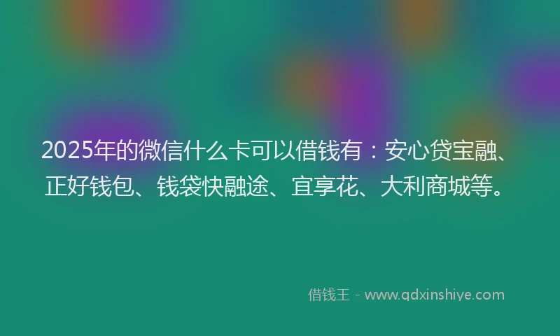 2025年的微信什么卡可以借钱有：安心贷宝融、正好钱包、钱袋快融途、宜享花、大利商城等。