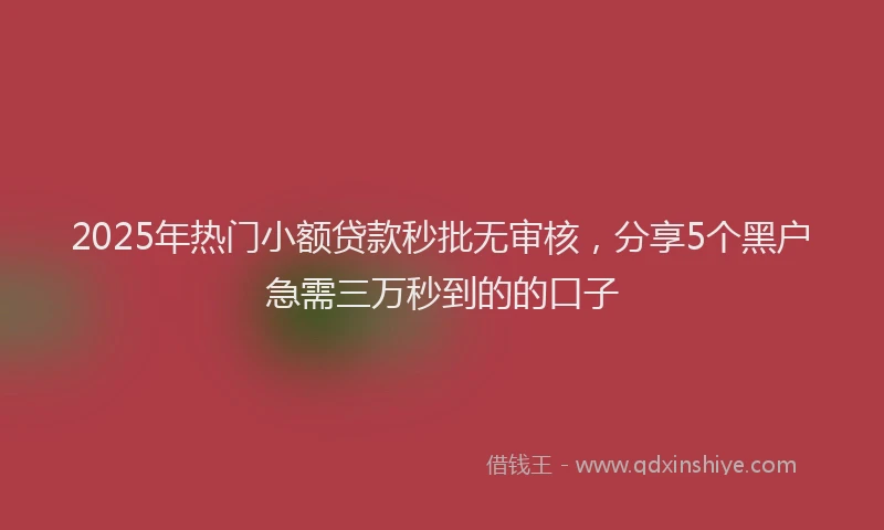 2025年热门小额贷款秒批无审核，分享5个黑户急需三万秒到的的口子