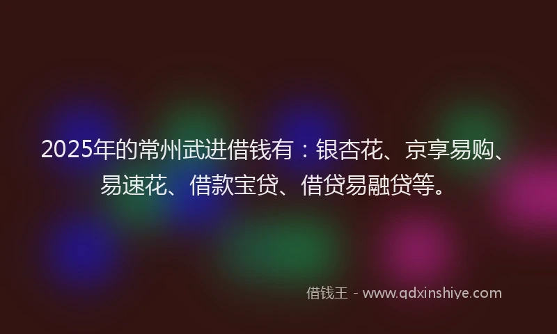 2025年的常州武进借钱有：银杏花、京享易购、易速花、借款宝贷、借贷易融贷等。