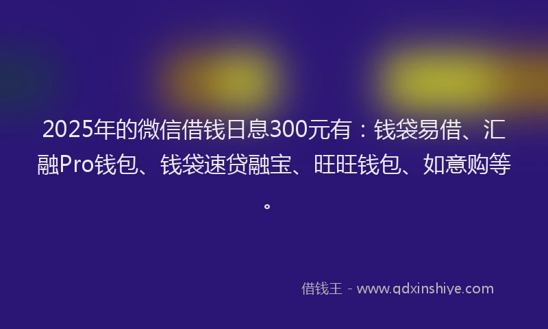2025年的微信借钱日息300元有：钱袋易借、汇融Pro钱包、钱袋速贷融宝、旺旺钱包、如意购等。