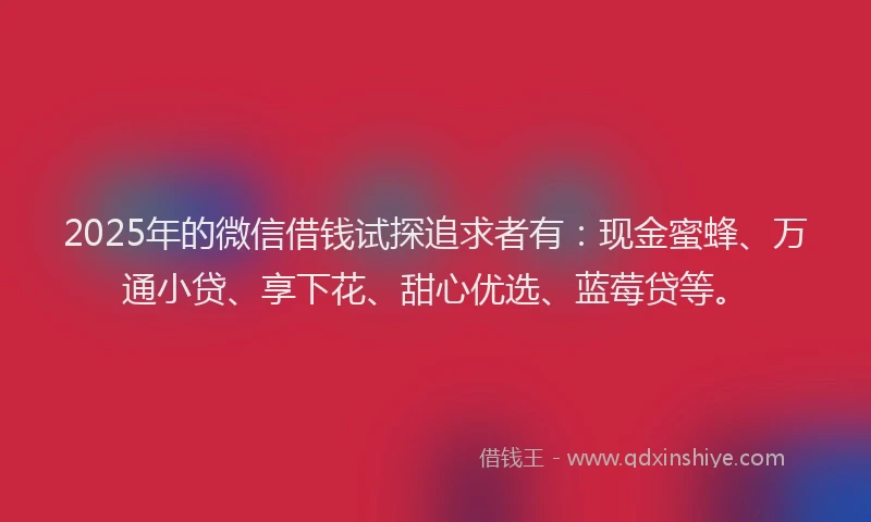 2025年的微信借钱试探追求者有：现金蜜蜂、万通小贷、享下花、甜心优选、蓝莓贷等。