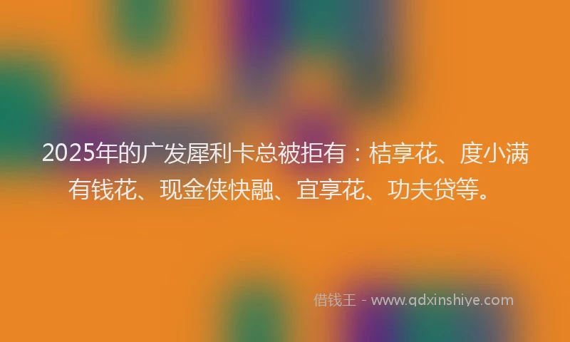 2025年的广发犀利卡总被拒有:桔享花、度小满有钱花、现金侠快融、宜享花、功夫贷等。