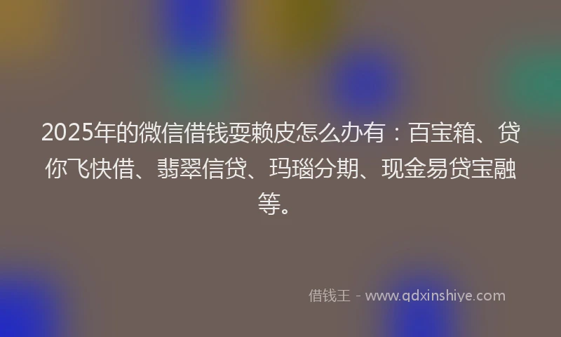 2025年的微信借钱耍赖皮怎么办有：百宝箱、贷你飞快借、翡翠信贷、玛瑙分期、现金易贷宝融等。