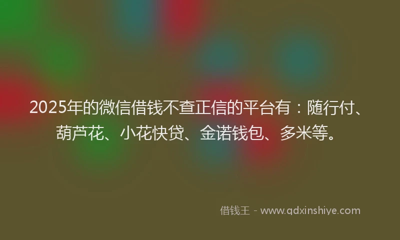 2025年的微信借钱不查正信的平台有：随行付、葫芦花、小花快贷、金诺钱包、多米等。