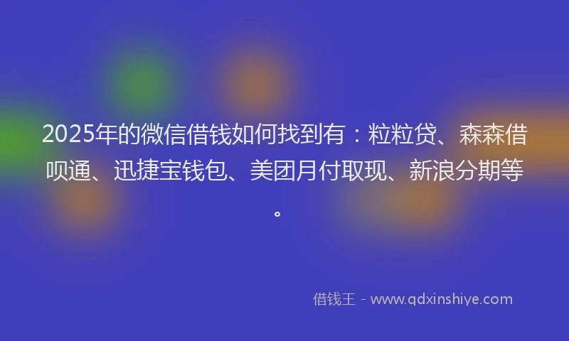 2025年的微信借钱如何找到有：粒粒贷、森森借呗通、迅捷宝钱包、美团月付取现、新浪分期等。