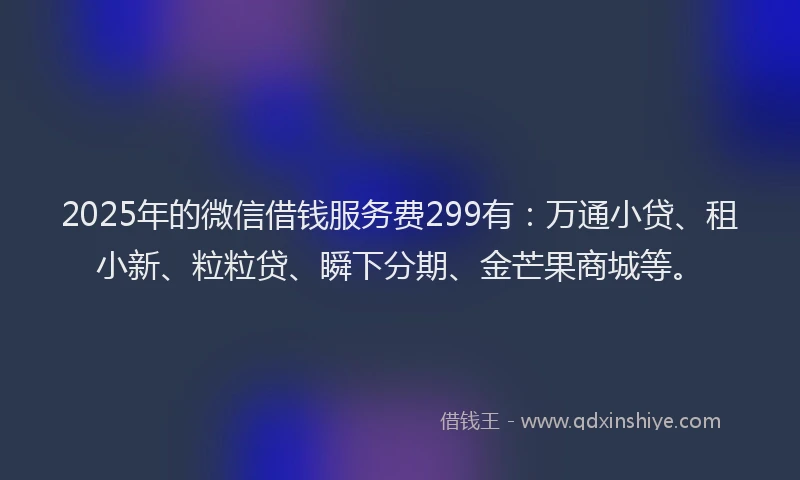 2025年的微信借钱服务费299有:万通小贷、租小新、粒粒贷、瞬下分期、金芒果商城等。