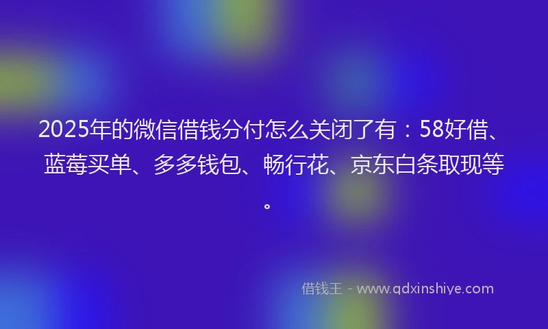 2025年的微信借钱分付怎么关闭了有：58好借、蓝莓买单、多多钱包、畅行花、京东白条取现等。