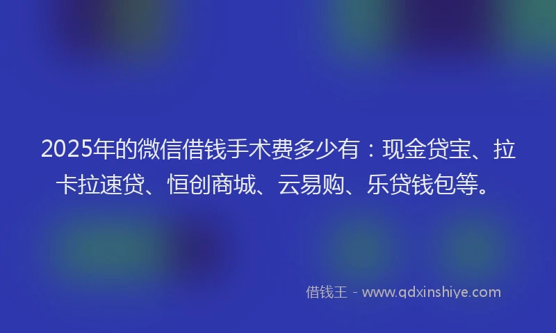 2025年的微信借钱手术费多少有：现金贷宝、拉卡拉速贷、恒创商城、云易购、乐贷钱包等。