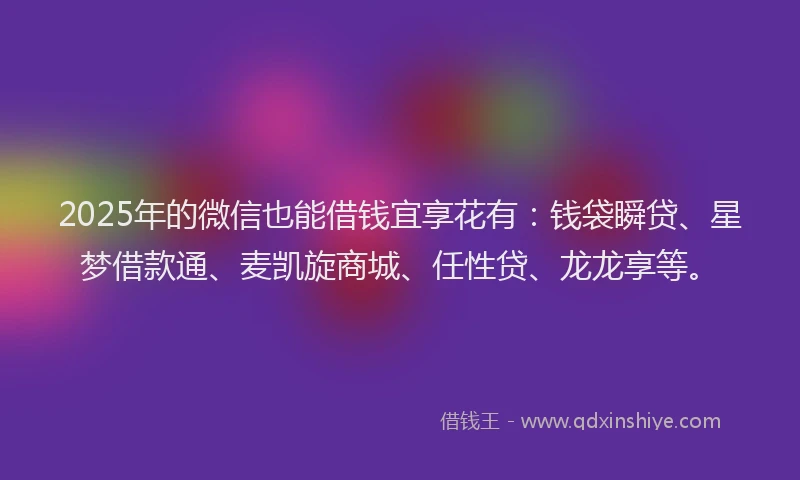 2025年的微信也能借钱宜享花有：钱袋瞬贷、星梦借款通、麦凯旋商城、任性贷、龙龙享等。