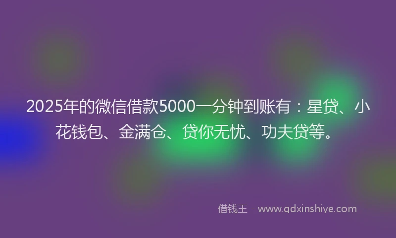 2025年的微信借款5000一分钟到账有：星贷、小花钱包、金满仓、贷你无忧、功夫贷等。