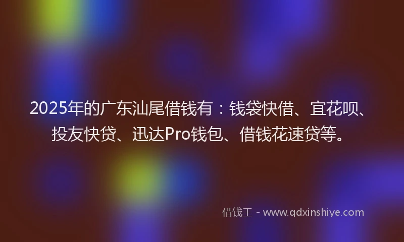 2025年的广东汕尾借钱有：钱袋快借、宜花呗、投友快贷、迅达Pro钱包、借钱花速贷等。