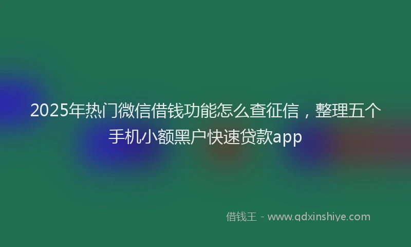 2025年热门微信借钱功能怎么查征信，整理五个手机小额黑户快速贷款app