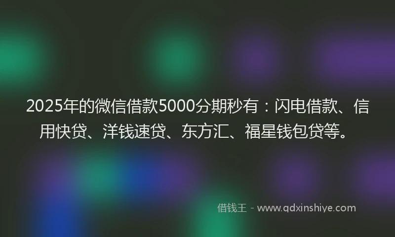 2025年的微信借款5000分期秒有：闪电借款、信用快贷、洋钱速贷、东方汇、福星钱包贷等。