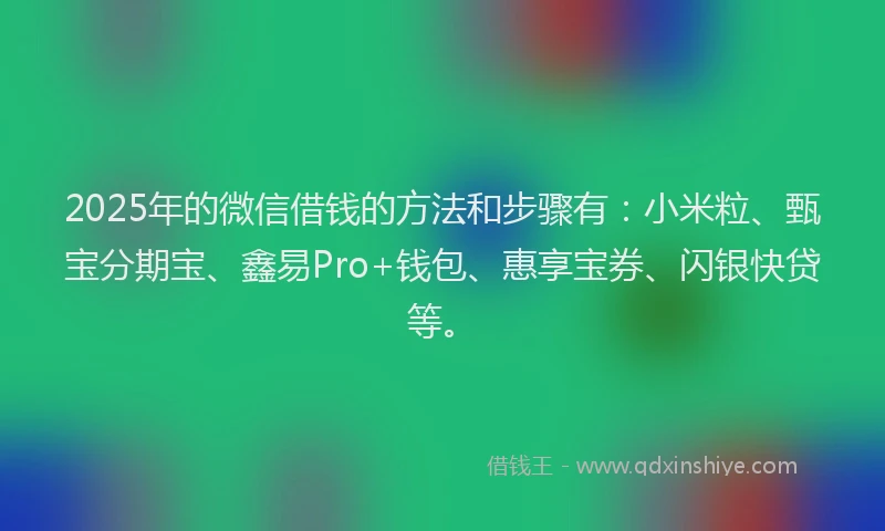 2025年的微信借钱的方法和步骤有：小米粒、甄宝分期宝、鑫易Pro+钱包、惠享宝券、闪银快贷等。