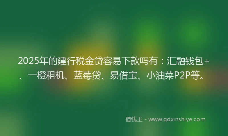 2025年的建行税金贷容易下款吗有：汇融钱包+、一橙租机、蓝莓贷、易借宝、小油菜P2P等。