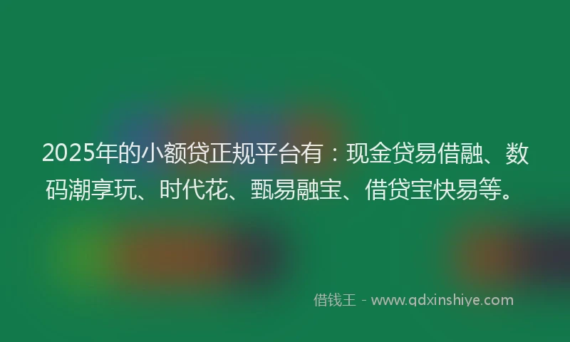 2025年的小额贷正规平台有：现金贷易借融、数码潮享玩、时代花、甄易融宝、借贷宝快易等。