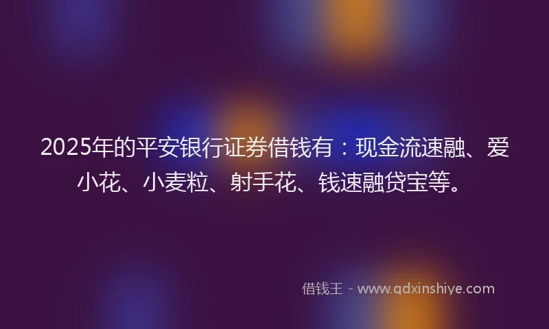 2025年的平安银行证券借钱有：现金流速融、爱小花、小麦粒、射手花、钱速融贷宝等。