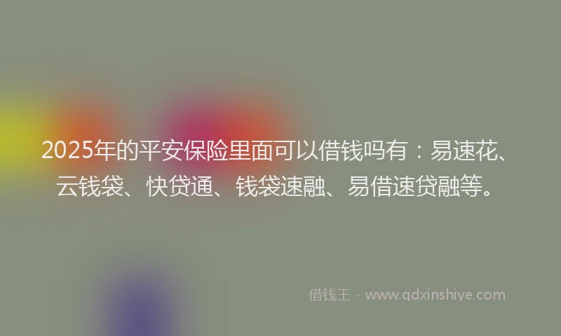 2025年的平安保险里面可以借钱吗有：易速花、云钱袋、快贷通、钱袋速融、易借速贷融等。