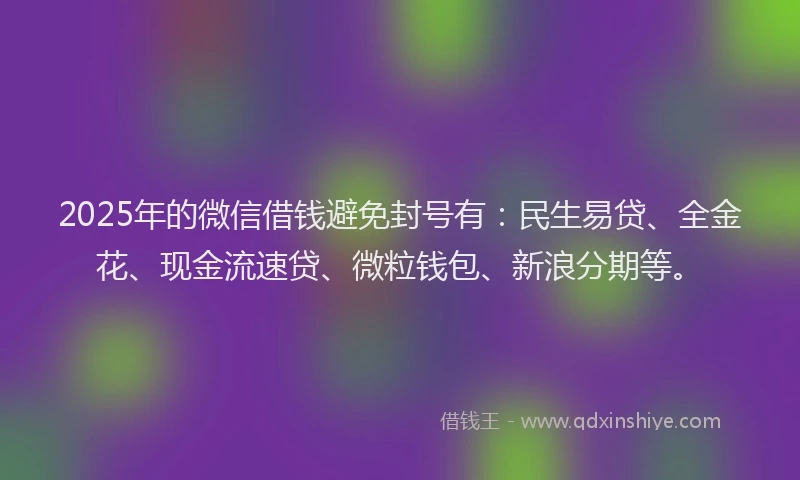 2025年的微信借钱避免封号有：民生易贷、全金花、现金流速贷、微粒钱包、新浪分期等。