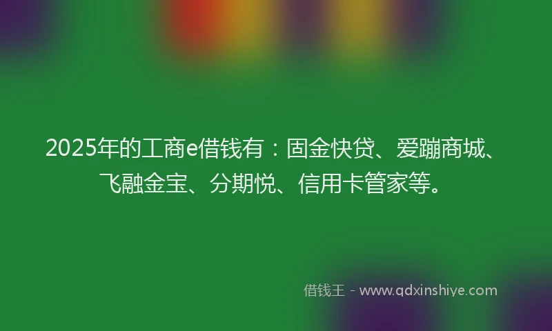 2025年的工商e借钱有：固金快贷、爱蹦商城、飞融金宝、分期悦、信用卡管家等。