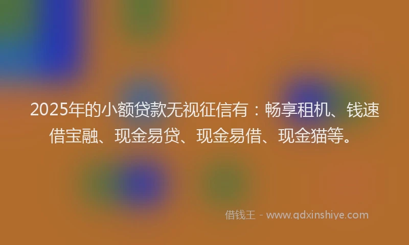2025年的小额贷款无视征信有：畅享租机、钱速借宝融、现金易贷、现金易借、现金猫等。