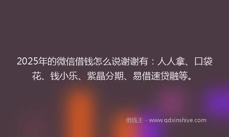 2025年的微信借钱怎么说谢谢有：人人拿、口袋花、钱小乐、紫晶分期、易借速贷融等。