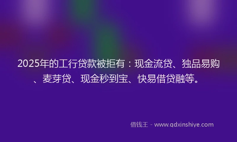 2025年的工行贷款被拒有：现金流贷、独品易购、麦芽贷、现金秒到宝、快易借贷融等。