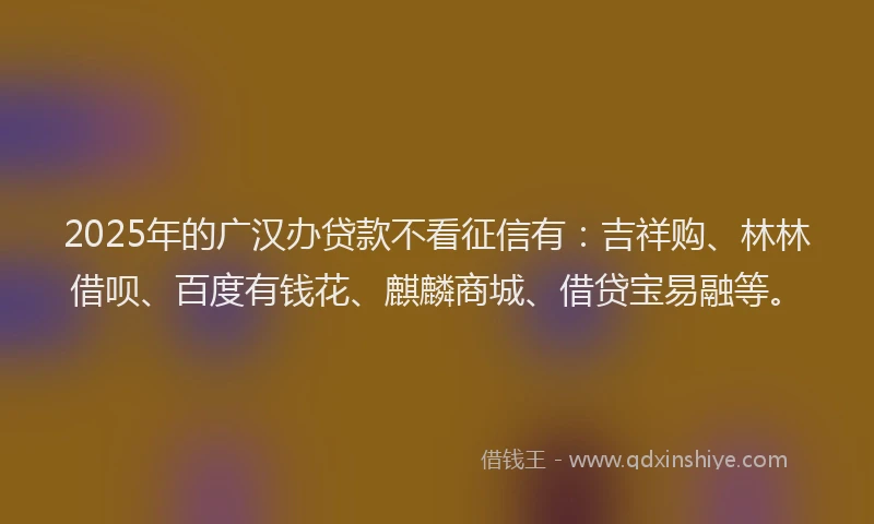 2025年的广汉办贷款不看征信有：吉祥购、林林借呗、百度有钱花、麒麟商城、借贷宝易融等。