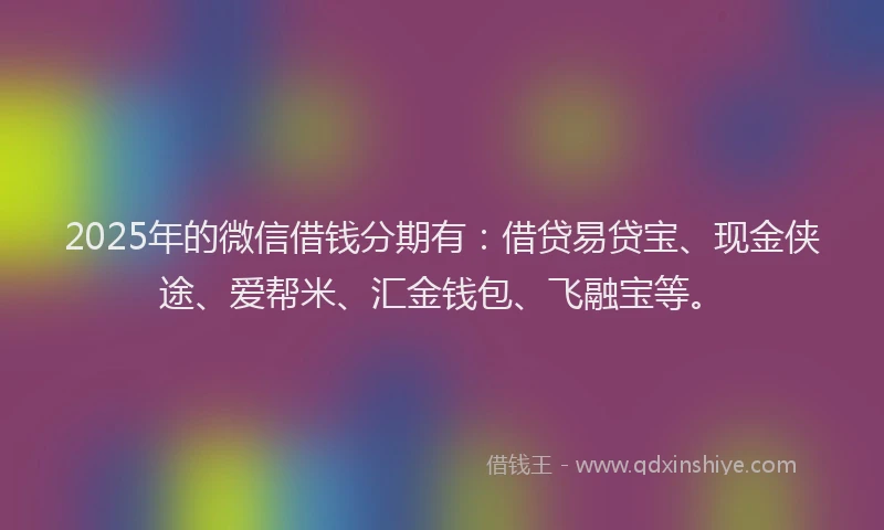 2025年的微信借钱分期有：借贷易贷宝、现金侠途、爱帮米、汇金钱包、飞融宝等。