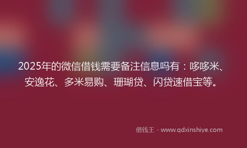 2025年的微信借钱需要备注信息吗有：哆哆米、安逸花、多米易购、珊瑚贷、闪贷速借宝等。