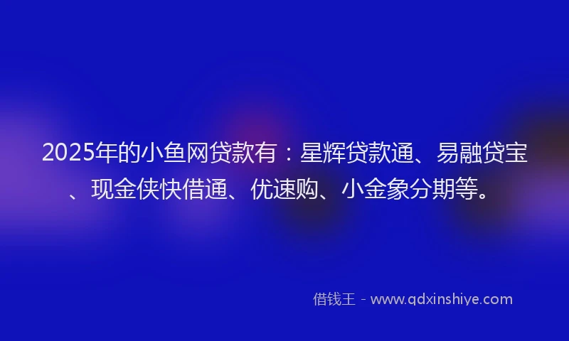 2025年的小鱼网贷款有：星辉贷款通、易融贷宝、现金侠快借通、优速购、小金象分期等。
