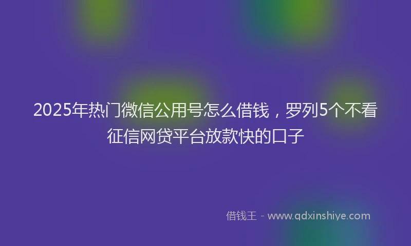 2025年热门微信公用号怎么借钱，罗列5个不看征信网贷平台放款快的口子