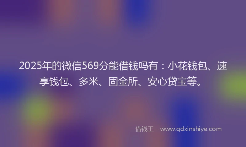 2025年的微信569分能借钱吗有：小花钱包、速享钱包、多米、固金所、安心贷宝等。