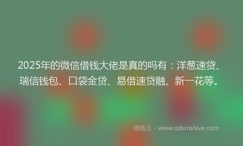 2025年的微信借钱大佬是真的吗有：洋葱速贷、瑞信钱包、口袋金贷、易借速贷融、新一花等。