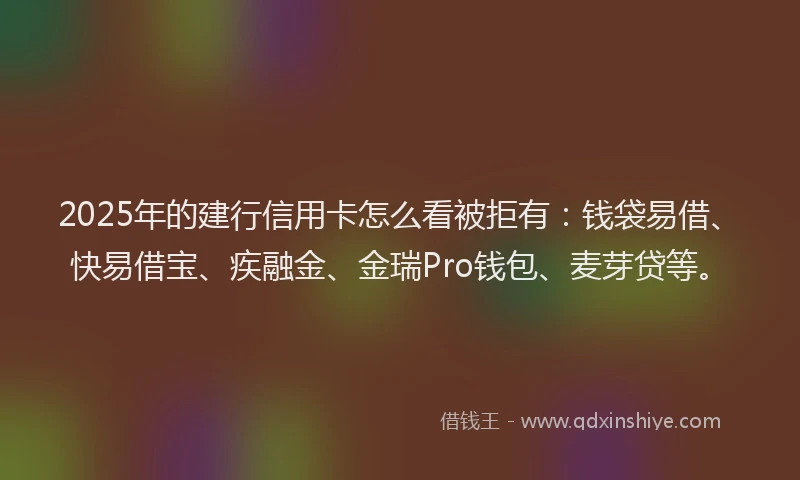 2025年的建行信用卡怎么看被拒有：钱袋易借、快易借宝、疾融金、金瑞Pro钱包、麦芽贷等。