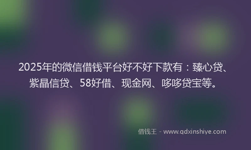 2025年的微信借钱平台好不好下款有：臻心贷、紫晶信贷、58好借、现金网、哆哆贷宝等。