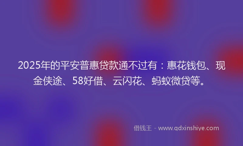 2025年的平安普惠贷款通不过有：惠花钱包、现金侠途、58好借、云闪花、蚂蚁微贷等。