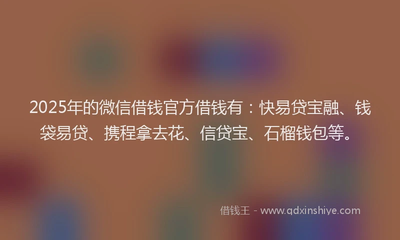 2025年的微信借钱官方借钱有：快易贷宝融、钱袋易贷、携程拿去花、信贷宝、石榴钱包等。