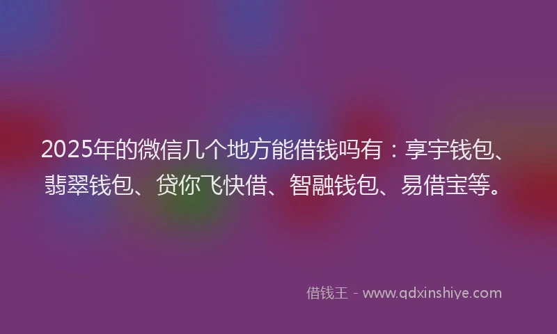 2025年的微信几个地方能借钱吗有：享宇钱包、翡翠钱包、贷你飞快借、智融钱包、易借宝等。