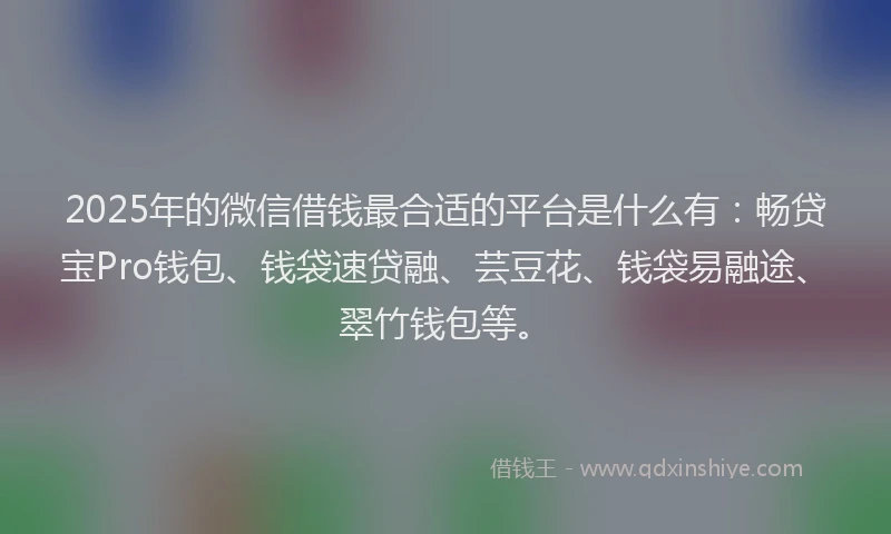 2025年的微信借钱最合适的平台是什么有：畅贷宝Pro钱包、钱袋速贷融、芸豆花、钱袋易融途、翠竹钱包等。