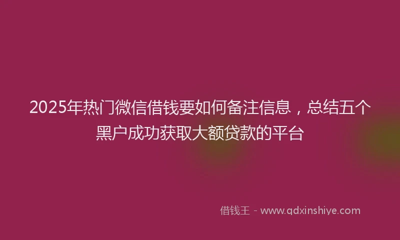 2025年热门微信借钱要如何备注信息，总结五个黑户成功获取大额贷款的平台