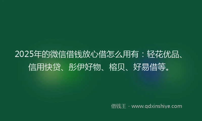 2025年的微信借钱放心借怎么用有：轻花优品、信用快贷、彤伊好物、榕贝、好易借等。