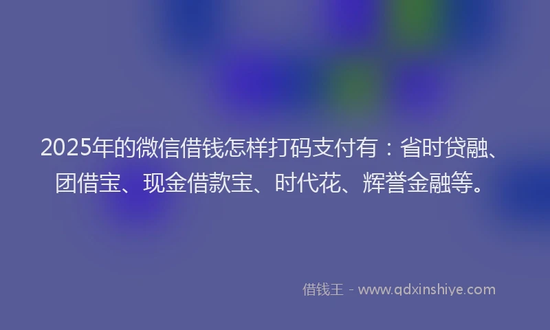 2025年的微信借钱怎样打码支付有：省时贷融、团借宝、现金借款宝、时代花、辉誉金融等。