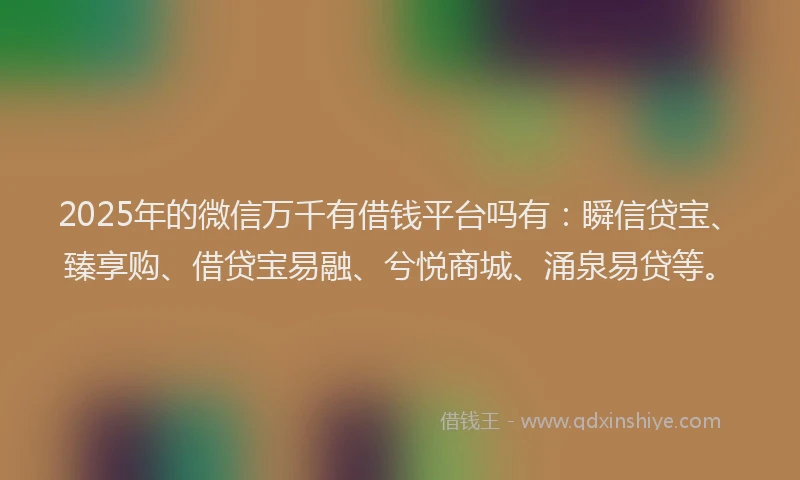 2025年的微信万千有借钱平台吗有：瞬信贷宝、臻享购、借贷宝易融、兮悦商城、涌泉易贷等。