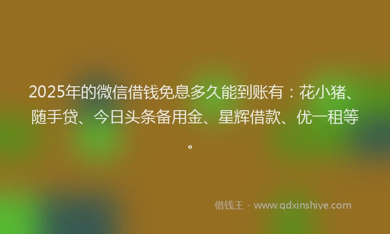 2025年的微信借钱免息多久能到账有：花小猪、随手贷、今日头条备用金、星辉借款、优一租等。